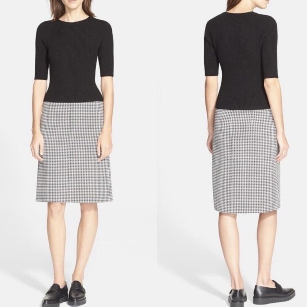Theory Black & White Winhall Jothena Ribbed Wool Top Houndstooth Dress Size S